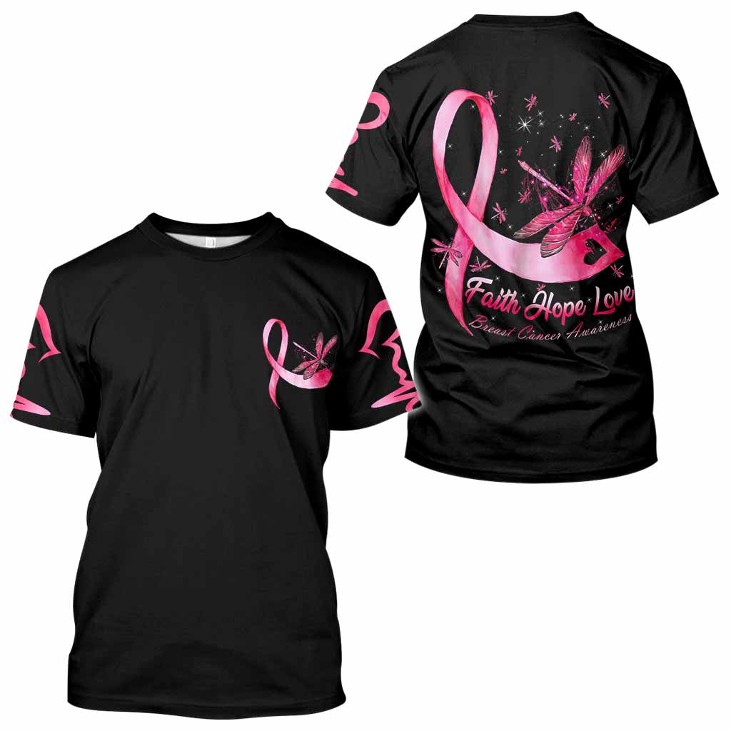 Faith Hope Love Breast Cancer Dragonfly Breast Cancer Awareness All Over T-shirt and Hoodie