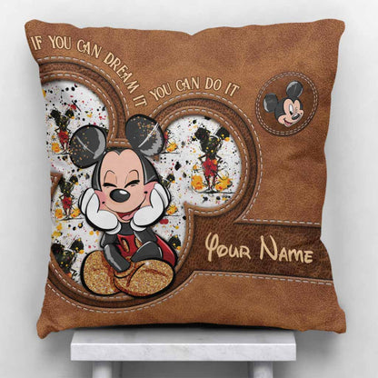 If You Can Dream It You Can Do It - Personalized Mouse Throw Pillow With Leather Pattern Print