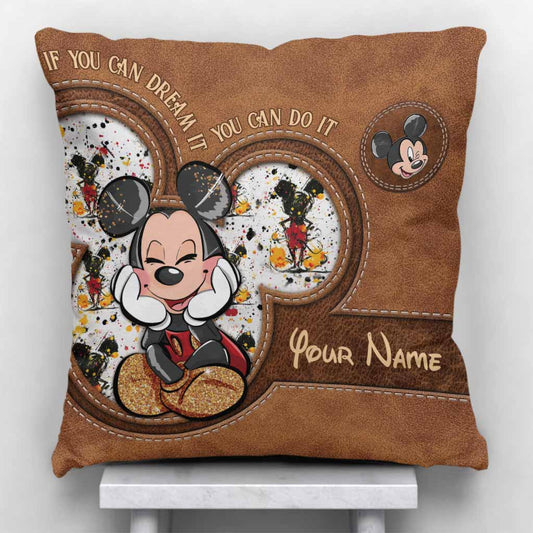 If You Can Dream It You Can Do It - Personalized Mouse Throw Pillow With Leather Pattern Print