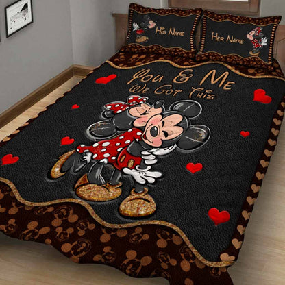 Cute Mouse Ears - Personalized Quilt Set With Leather Pattern Print