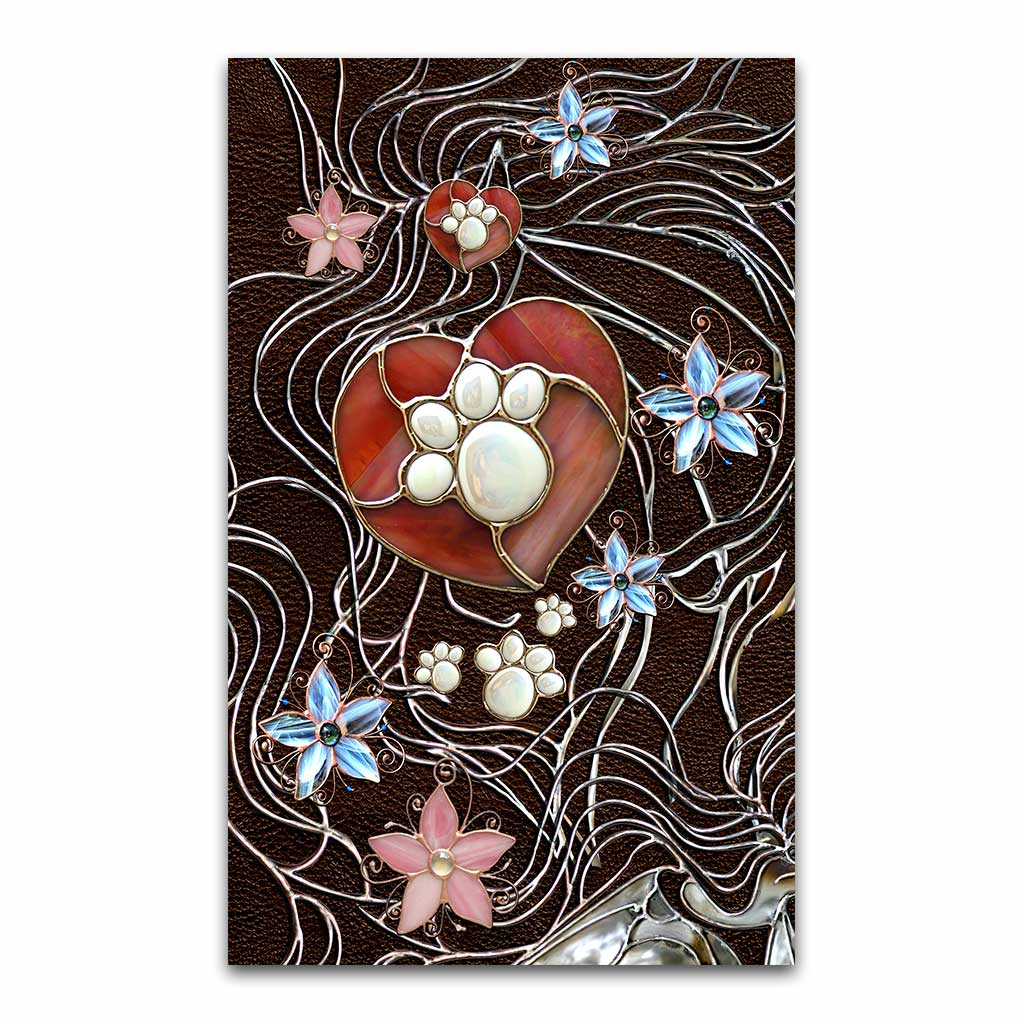 Paw Heart Stained Glass Pattern Print Dog Rug 0622