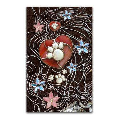 Paw Heart Stained Glass Pattern Print Dog Rug 0622