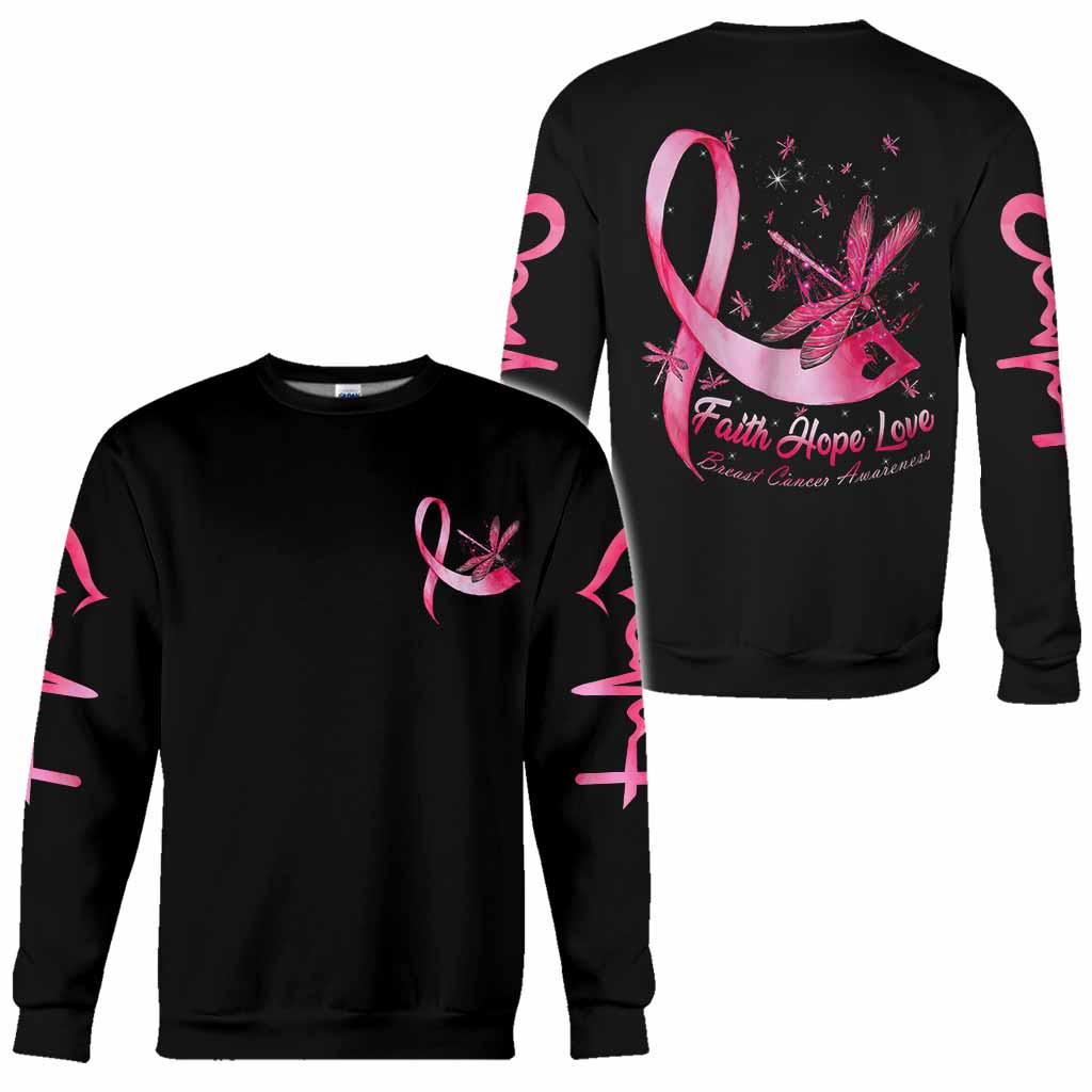 Faith Hope Love Breast Cancer Dragonfly Breast Cancer Awareness All Over T-shirt and Hoodie