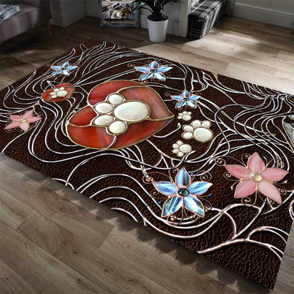Paw Heart Stained Glass Pattern Print Dog Rug 0622