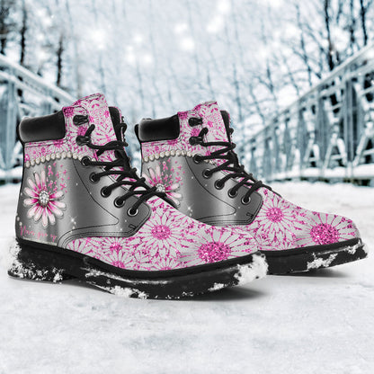 Never Give Up Breast Cancer Awareness All Season Boots 0622