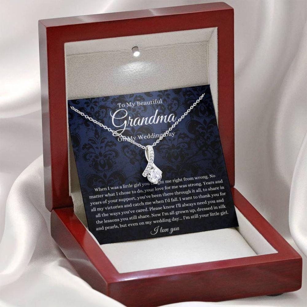 Grandmother Of The Bride From Granddaughter Bride To Grandma Wedding Day Gift - Grandma Petite Ribbon Necklace 0921
