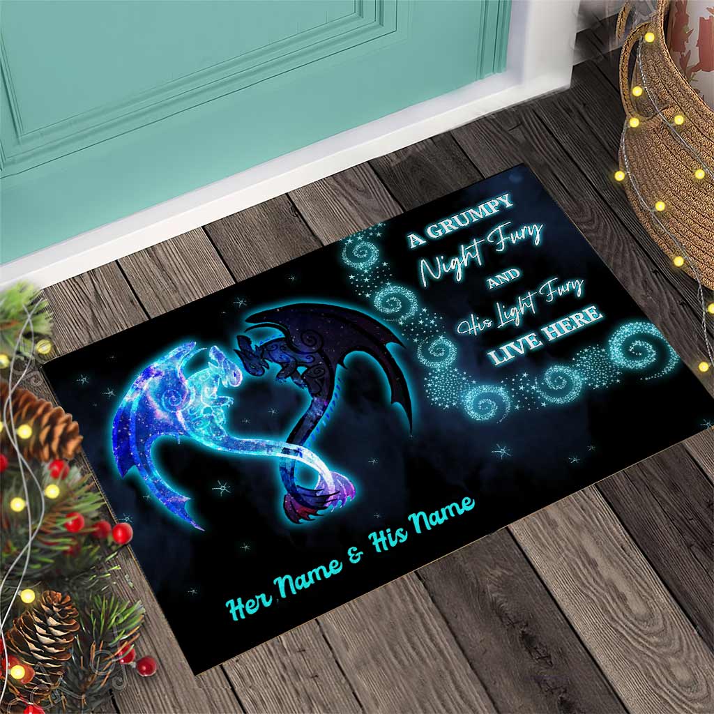 A Grumpy Night Fury With His Light Fury - Personalized Dragon Doormat