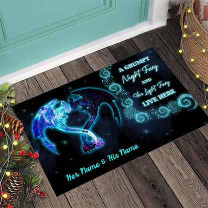 A Grumpy Night Fury With His Light Fury - Personalized Dragon Doormat
