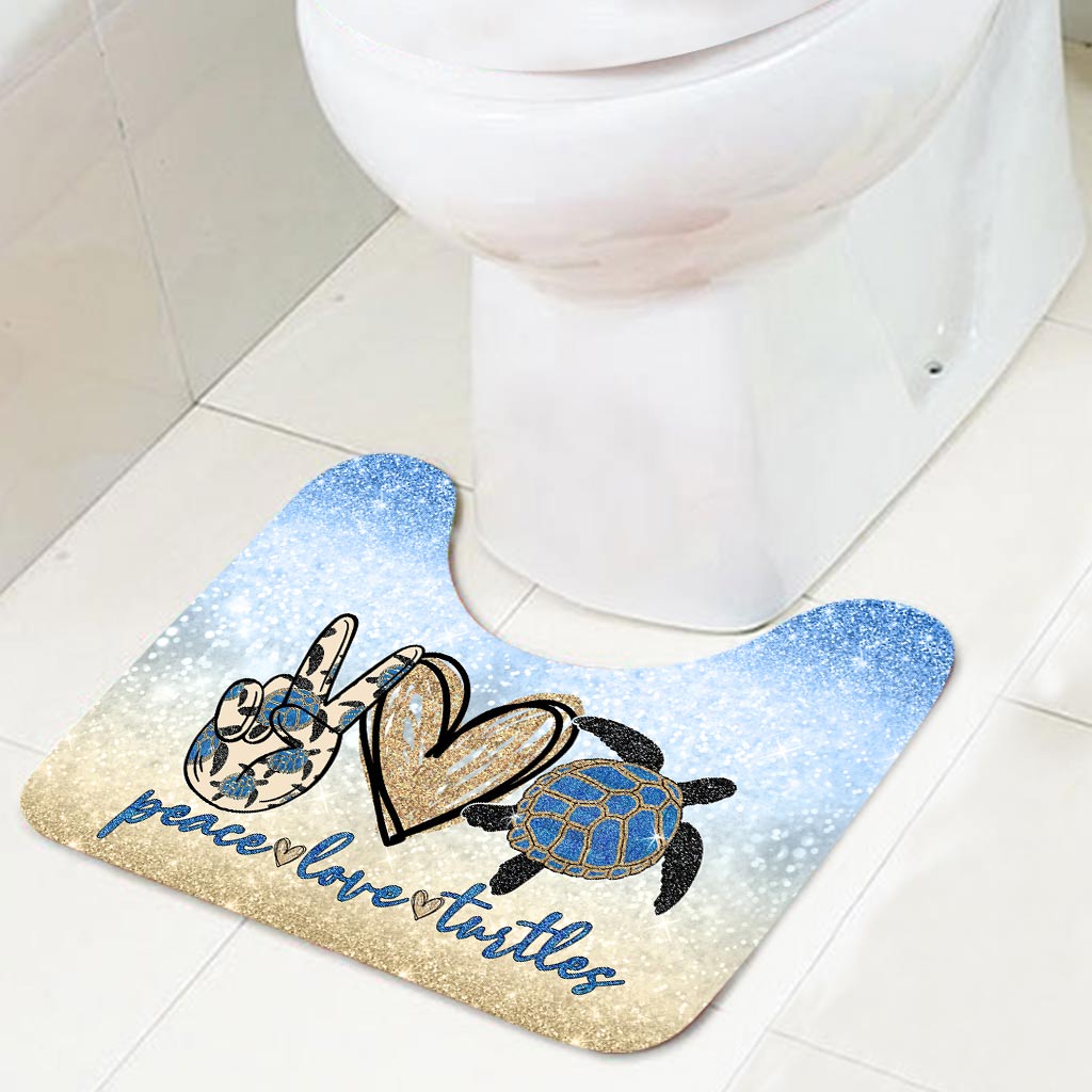 Peace Love Turtle - Turtle Bathroom Curtain & Mats Set