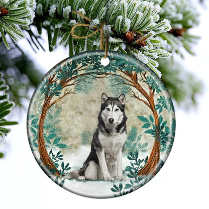 Husky Among Forest - Dog Ornament (Printed On Both Sides) 1022