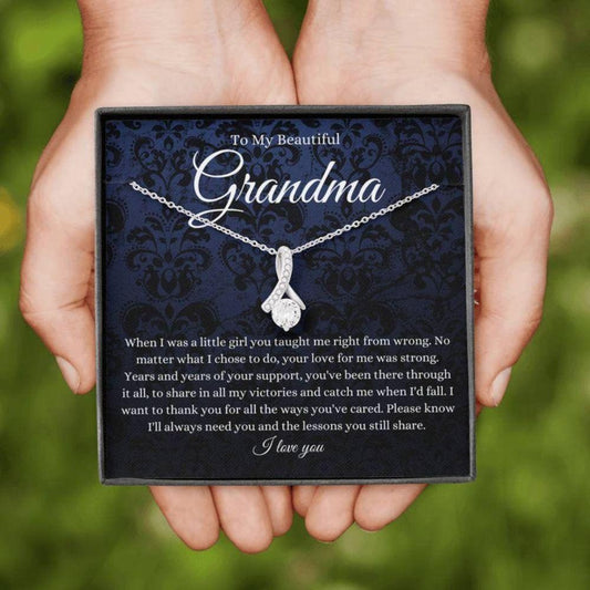 To My Beautiful Grandma Gift For Grandma Grandmother Thank You - Grandma Petite Ribbon Necklace 0921