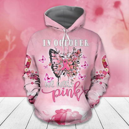 We Wear Pink Butterfly Breast Cancer Awareness All Over T-shirt and Hoodie