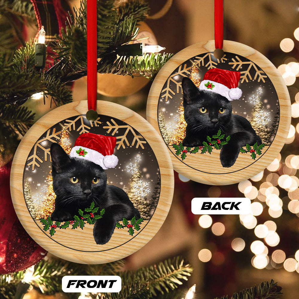Christmas Black Cat Santa Hat - Cat Ornament (Printed On Both Sides) 1022