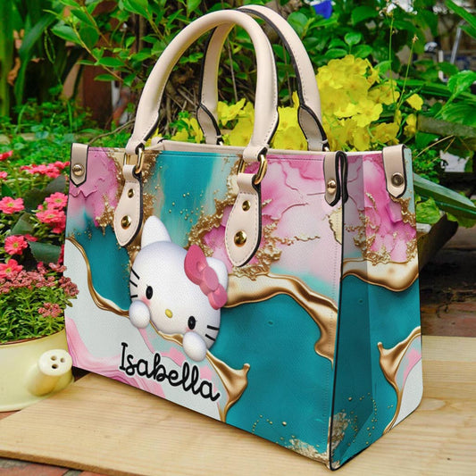 A Touch Of Pink - Personalized White Kitten Leather Handbag