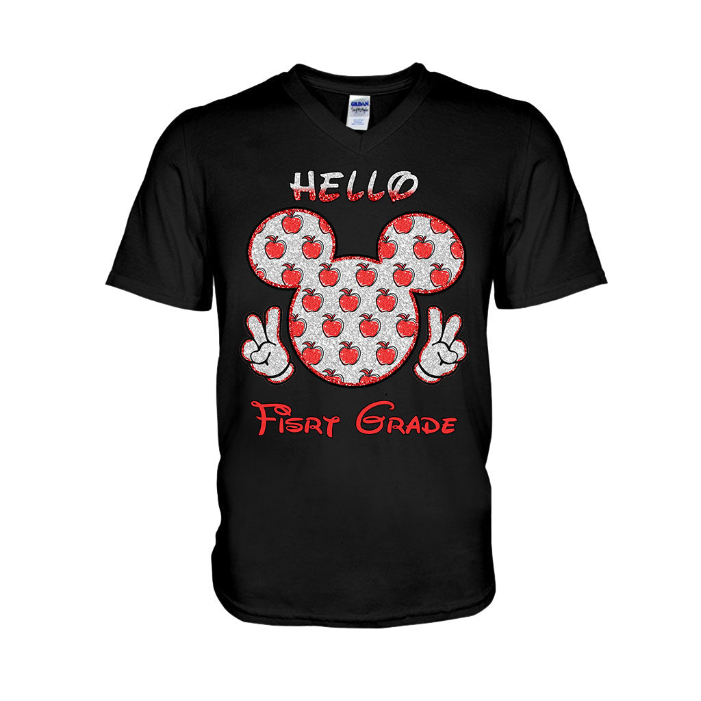 Hello School - Personalized Teacher T-shirt and Hoodie With Faux Glitter Print