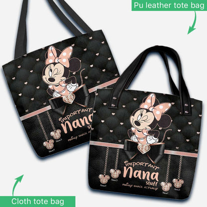 Nana Stuff - Personalized Mother's Day Mouse Tote Bag With Leather Pattern Print