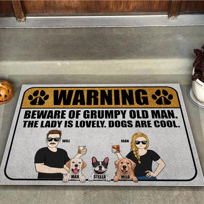 Beware Of Grumpy Old Man Lovely Lady Cool Dogs - Personalized Couple Dog Doormat
