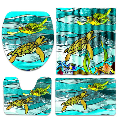 Turtle Lover Beach Soul Ocean Vibes - Turtle Bathroom Curtain & Mats Set