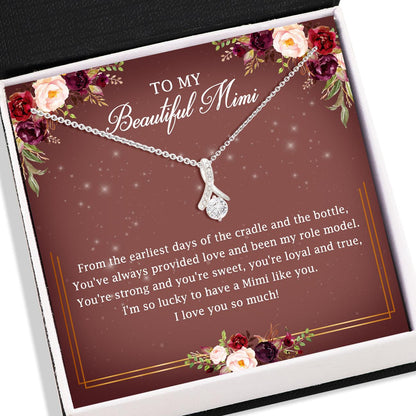 To My Beautiful Mimi Jewelry For Grandma Mimi Gifts - Grandma Petite Ribbon Necklace 0921