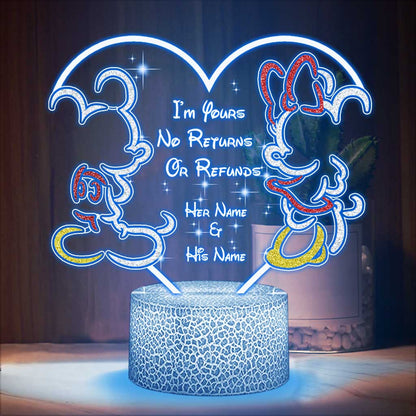 I’m Yours No Returns Or Refunds - Personalized Couple Mouse Shaped Plaque Light Base