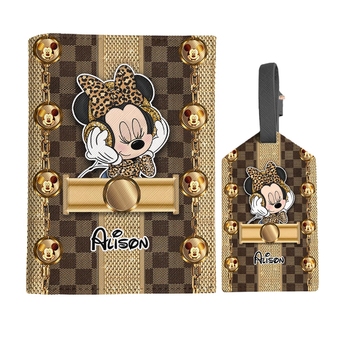 World Traveler - Personalized Mouse Leather Luggage Tag & Passport Holder