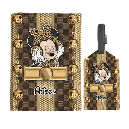 World Traveler - Personalized Mouse Leather Luggage Tag & Passport Holder