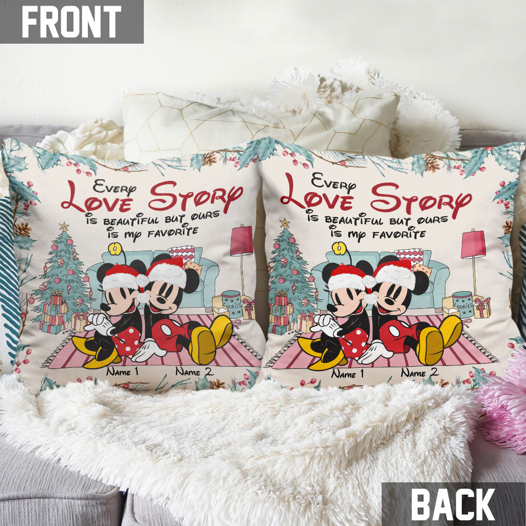 Every Love Story Is Beautiful - Personalized Christmas Mouse Throw Pillow