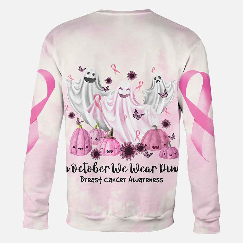 Boo in October We Wear Pink Breast Cancer Awareness All Over T-shirt and Hoodie