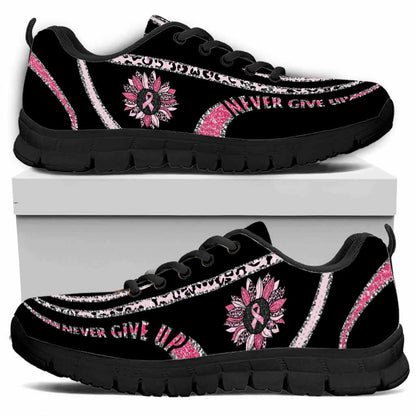 Never Give Up Pink Ribbon Leopard Sunflower - Pink October Breast Cancer Awareness Sneakers