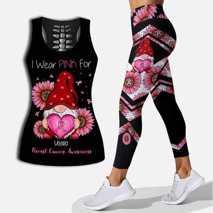 I Wear Pink For - Personalized Breast Cancer Awareness Hollow Tank Top and Leggings