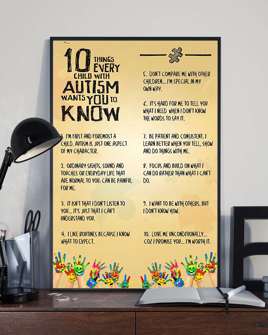 10 Things You Need To Know About Autism - Children Autism Awareness Poster 0921