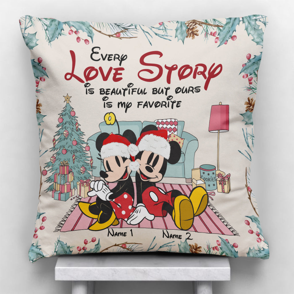 Every Love Story Is Beautiful - Personalized Christmas Mouse Throw Pillow