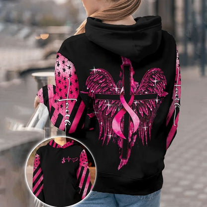 Faith Breast Cancer Cross Wings Breast Cancer Awareness All Over T-shirt and Hoodie
