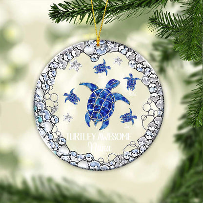 Turtley Awesome Grandma - Personalized Christmas Grandma Transparent Ornament With 3D Pattern Printed