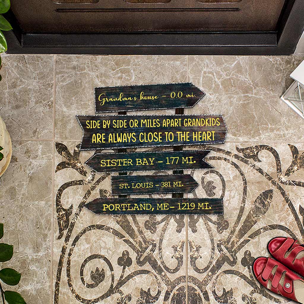 Side By Side Or Miles Apart - Personalized Mother's Day Grandma Shaped Doormat