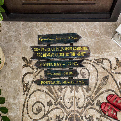 Side By Side Or Miles Apart - Personalized Mother's Day Grandma Shaped Doormat