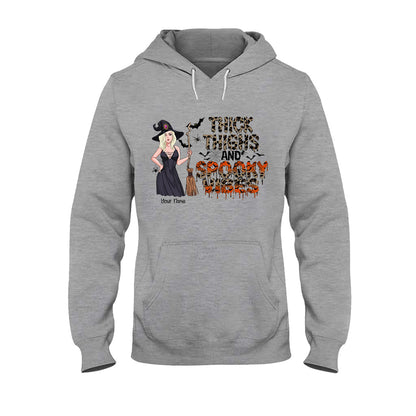 Thick Thighs And Spooky Vibes - Personalized Witch T-shirt and Hoodie
