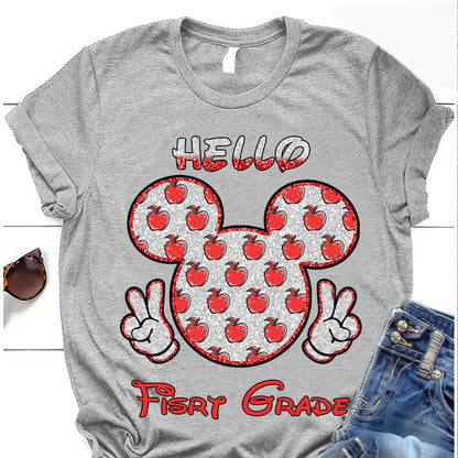 Hello School - Personalized Teacher T-shirt and Hoodie With Faux Glitter Print