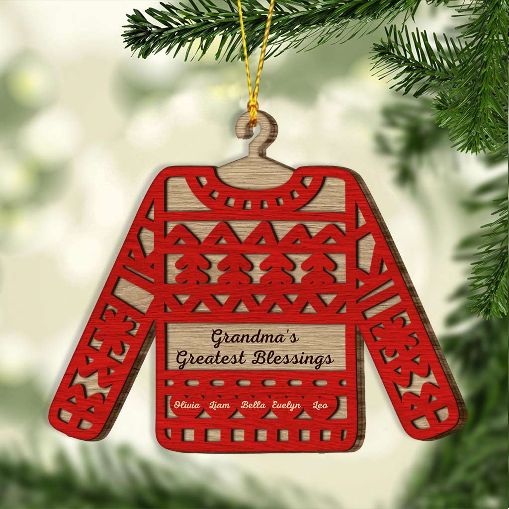 Grandma's Sweater Greatest Blessings - Personalized Christmas Layered Wood Ornament