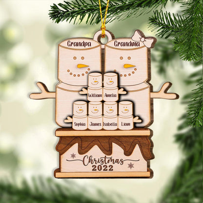 Grandma And Grandpa Marshmallow - Personalized Christmas Layered Wood Ornament