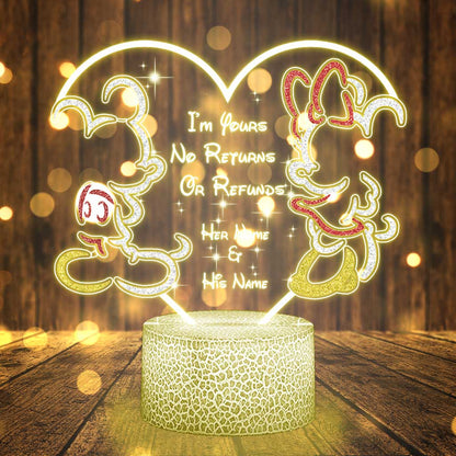 I’m Yours No Returns Or Refunds - Personalized Couple Mouse Shaped Plaque Light Base