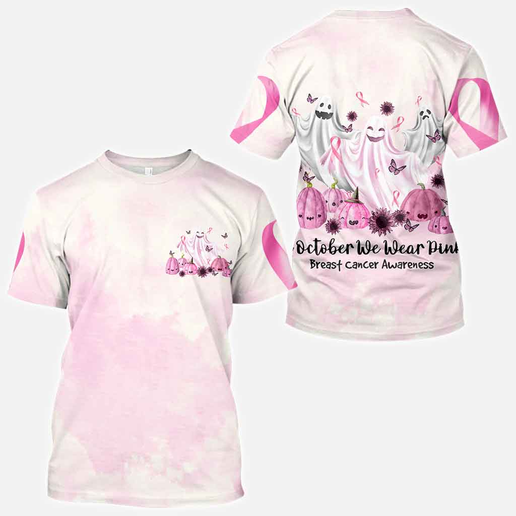 Boo in October We Wear Pink Breast Cancer Awareness All Over T-shirt and Hoodie