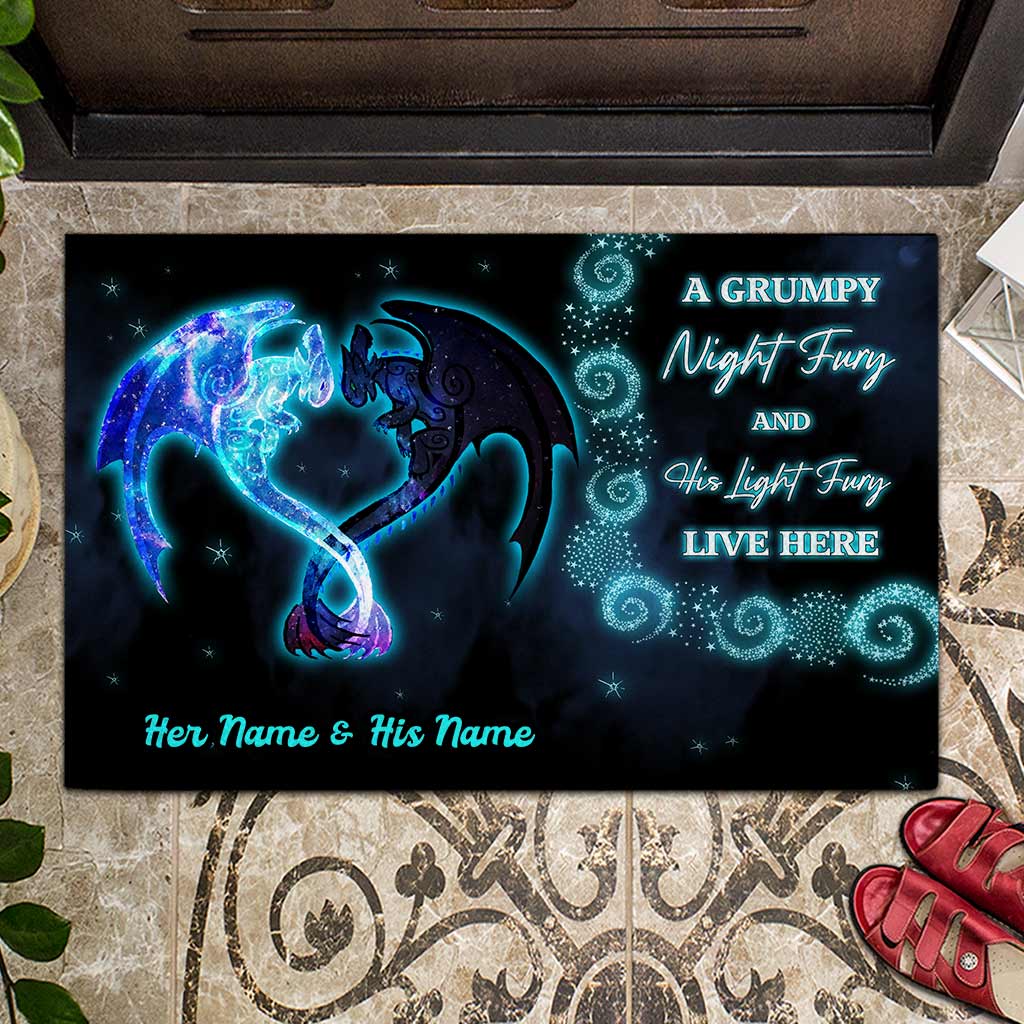 A Grumpy Night Fury With His Light Fury - Personalized Dragon Doormat
