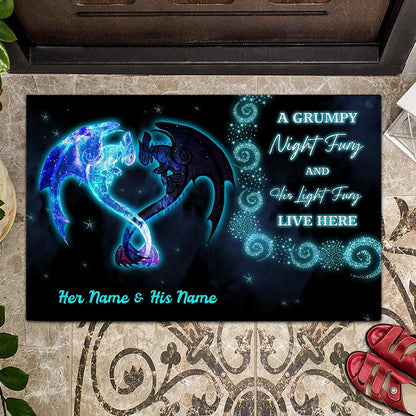 A Grumpy Night Fury With His Light Fury - Personalized Dragon Doormat