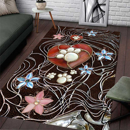 Paw Heart Stained Glass Pattern Print Dog Rug 0622