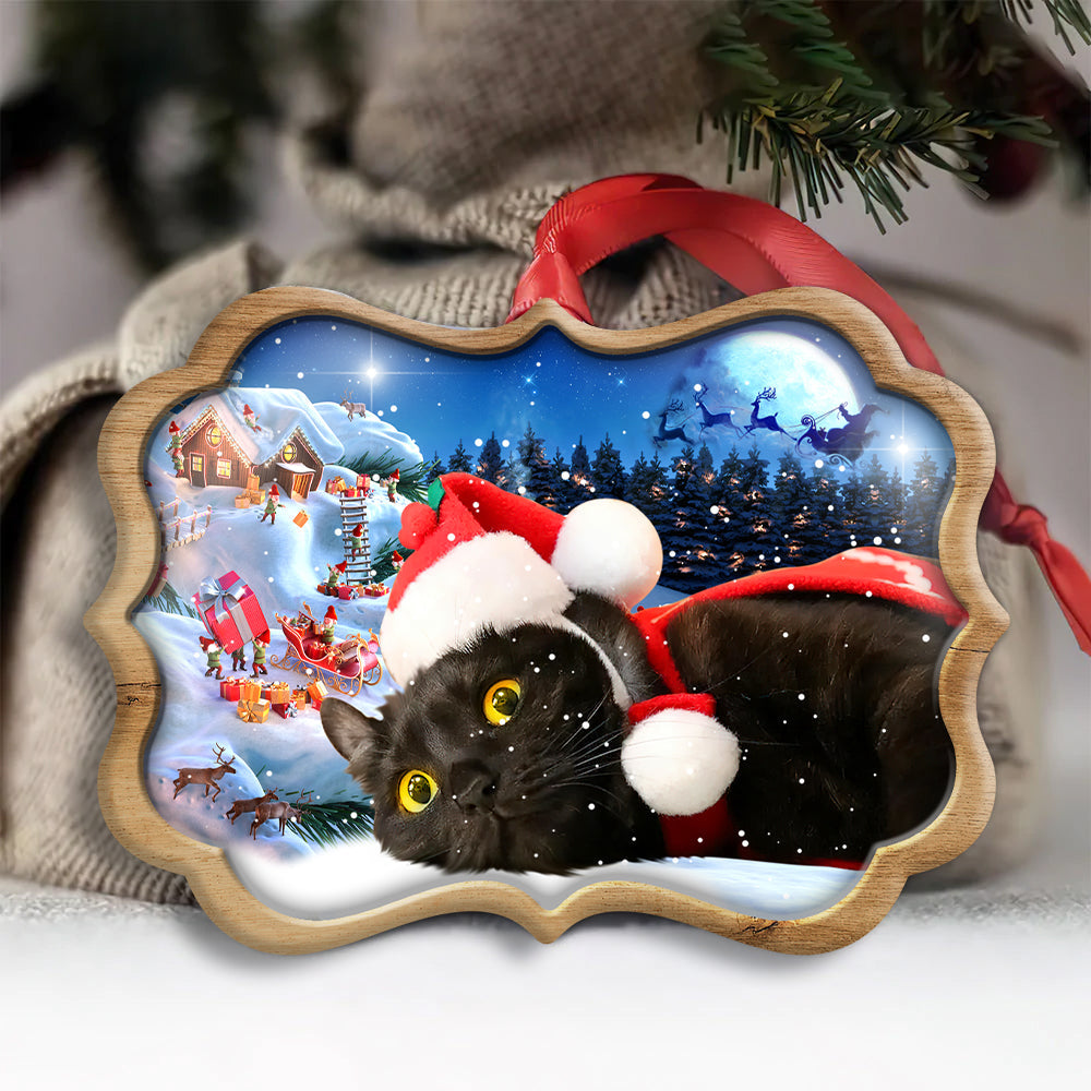 Christmas Night Black Cat - Cat Ornament (Printed On Both Sides) 1022