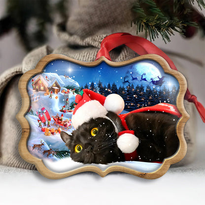 Christmas Night Black Cat - Cat Ornament (Printed On Both Sides) 1022
