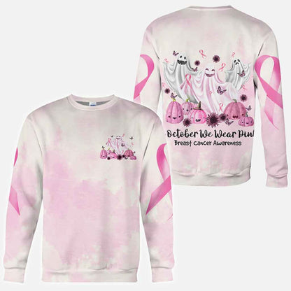 Boo in October We Wear Pink Breast Cancer Awareness All Over T-shirt and Hoodie