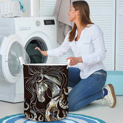Horse Faux Wood Print Horse Storage Basket 0622