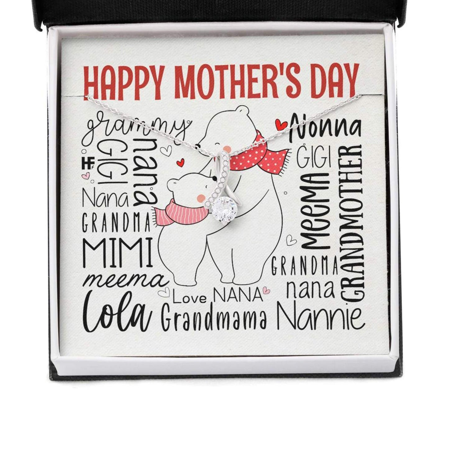 For Your Dear Grandma With Cute Polar Bear On Mother's Day - Grandma Petite Ribbon Necklace 0921